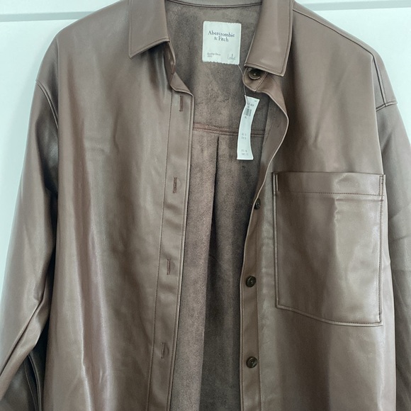 NWT Abercrombie and Fitch Brown Leather Shacket - Picture 3 of 4